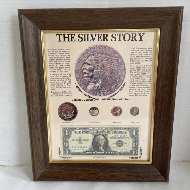 The Silver Story Framed Silver Currency Silver Certificate Dollar Coins