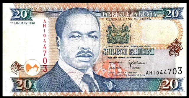 🇰🇪 Kenya  1996 20 Shillings Banknote Vf * Daniel Toroitich Arap Moi ***