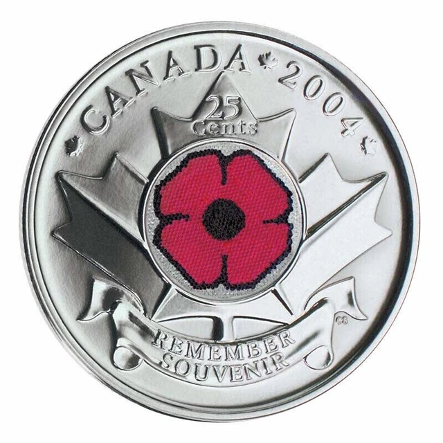 2004-P Poppy 25 cents UNC from Mint roll - BU Canadian Quarter Canada Coin