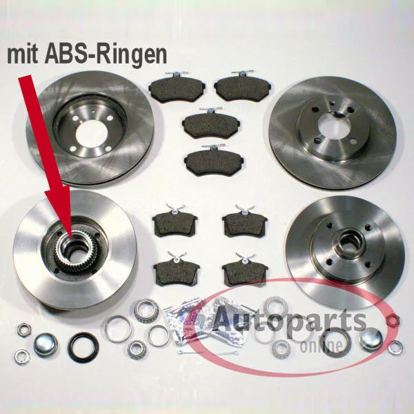 Bremsen Set Ø 256 mm + Ø 226 mm ABS Ringe vorne hinten für VW Golf Cabrio III IV