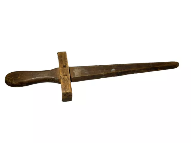 Primitive Antique Wooden Kids Hand Carved Sword Dagger Play Cosplay Pan Toy 16”