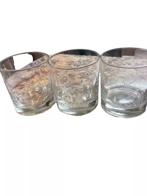 Lot 3Imported Canadian Mist Whiskey Rock Glass Etched Moose