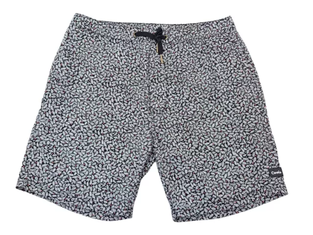 Barney Cools Men's Black Red White Leaf Pattern Drawstring Shorts Size 34 - 7"