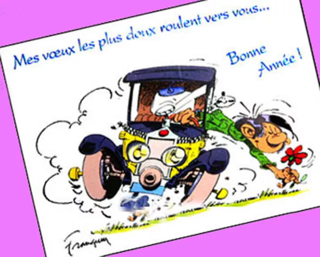 CARTE postale GASTON LAGAFFE bonne année bio RARE !