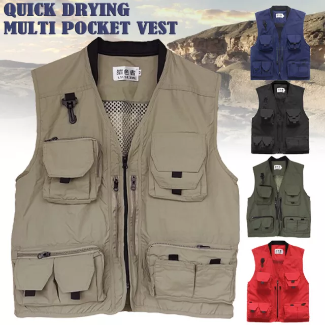 Men Multi Pocket Travel Fishing Photography Outdoor Vest Jacket Waistcoat CZ