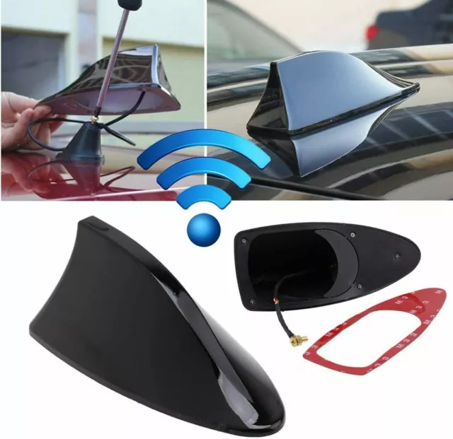 Gloss Black Car Shark Fin Aerial Antenna Mast Roof AM/FM Radio Signal Kit Tool