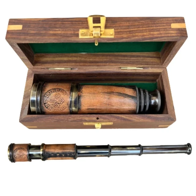 Telescopio Náutico Vintage De Latón – 15 Pulgadas, Con Estuche De Madera, Regalo Decorativo