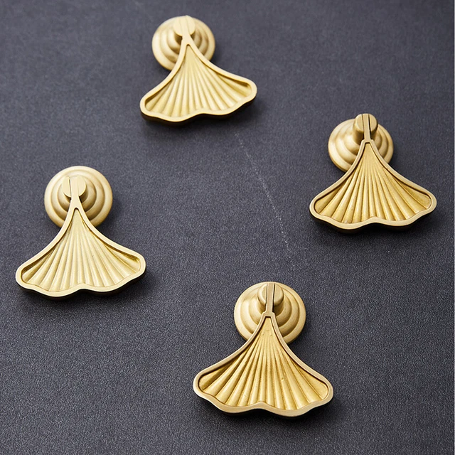 Solid Brass Ginkgo Leaf Wardrobe Door Knob Cupboard Drawer Pulls Cabinet Handle