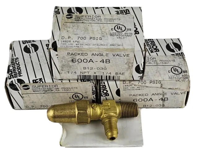 NEW Superior Valve 600A-4B Forged Brass Angle Valve 1/4"NPT x 1/4"SAE (Lot of 3)