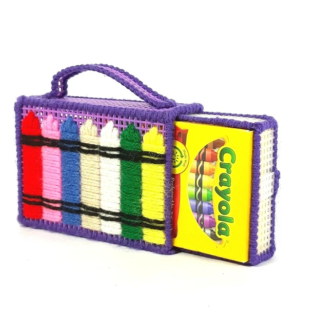 CRAYOLA 24 COUNT Crayons Pack with Plastic Canvas Yarn Storage Box Hand