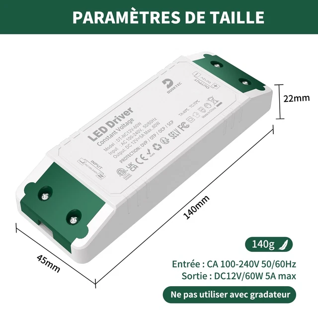 Transformateur étanche 220V à 24V 30W IP67 - Alimentation LED Extérieure - Pour éclairage Piscine, Jardin, CCTV - Protection Complète