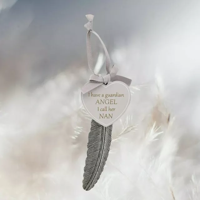 Etichetta placca cuore e piuma angelo custode Nan | regalo tributo commemorativo