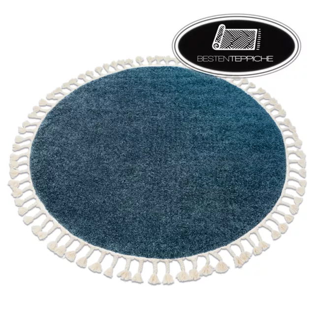 Modern Thick Comfortable Shaggy Carpet " Berber " Circle Fringe Blue Moroccan