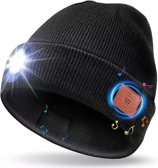 Bonnet Bluetooth pour hommes, lampe frontale éclairée avec haut