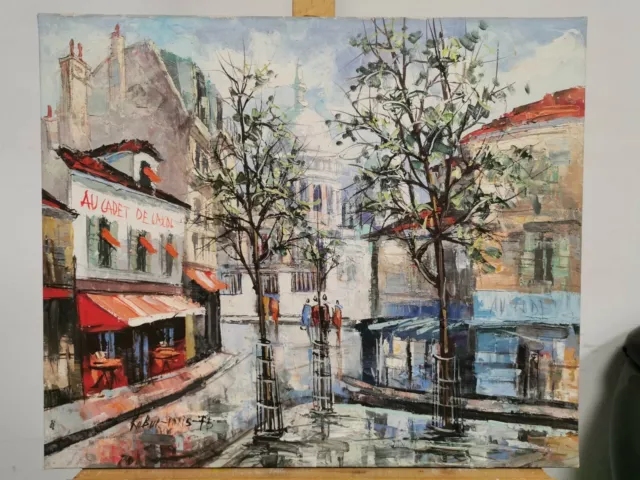 Tableau huile sur toile – Place du Tertre Montmartre datée 75 et signée Kubur