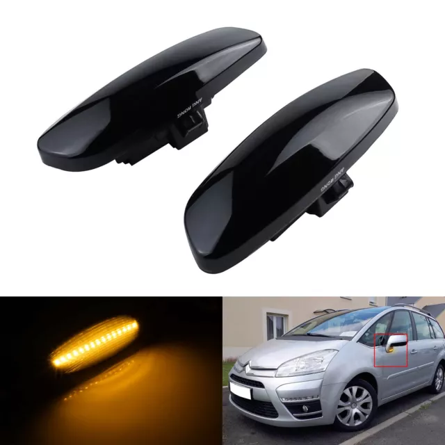 2x Clignotant Répétiteur LED Lentille Noir Pour PEUGEOT RCZ 207 308 CITROEN C5