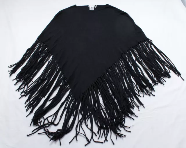 Minnie Rose Women's 100% Cotton Fringe Detail Ruana BE5 Black One Size