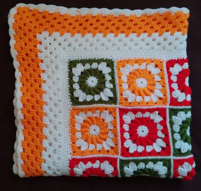 Beautiful Hand Crocheted Bright Flowers Granny Square Baby Blanket,  Brand New