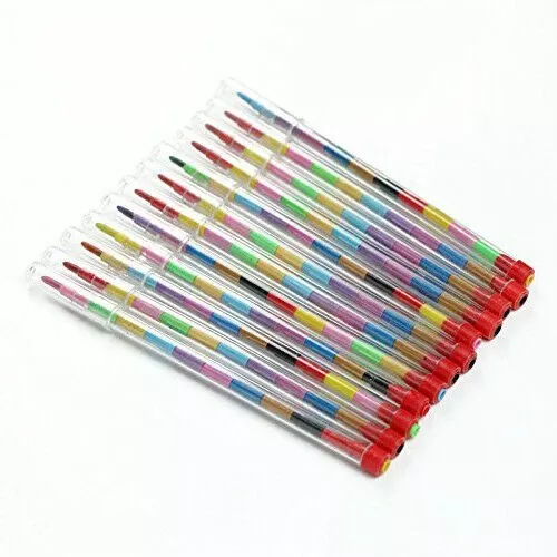 12 x CHILDREN's COLOURFUL SWAP POINT CRAYON STACKER PEN's PARTY LOOT BAG FILLER