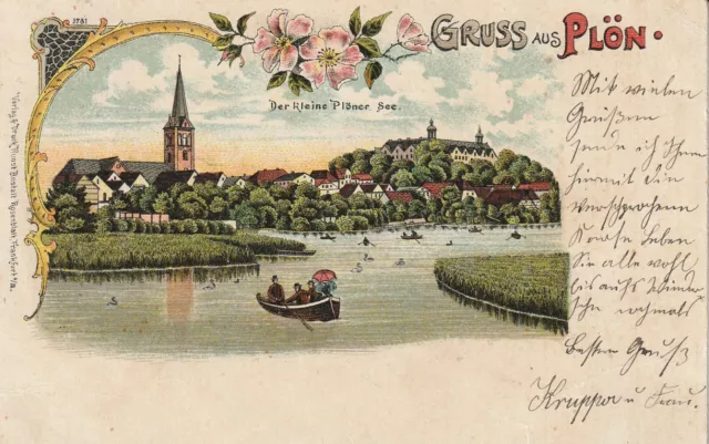 Alte Litho Farb - Ak "Gruß aus Plön - Teilansicht ..."; Kleinf.; gest. 21.10.02