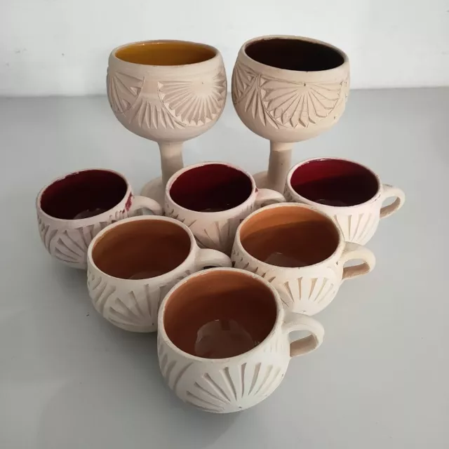 Set di: 2 Calici per Vino, 6 Tazzine per Caffè in Ceramica Vintage Anni'60