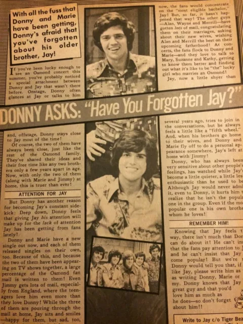 Jay Osmond, Osmonds Brothers, Full Page Vintage Clipping