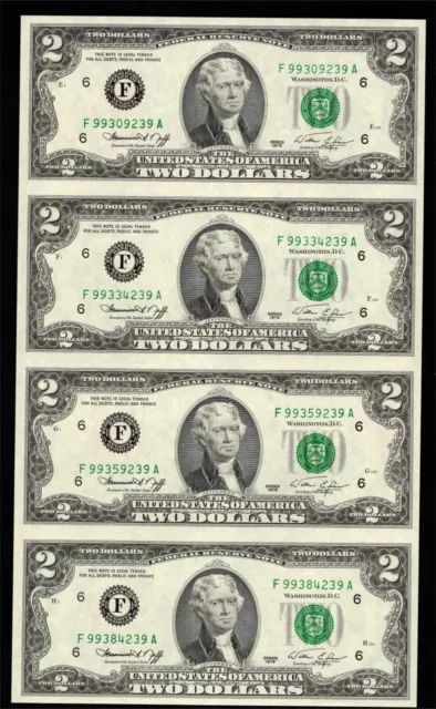 US $2.00 Uncut Sheet/4 Notes - 1976 - Atlanta Fed - w/BEP folder - Unc.