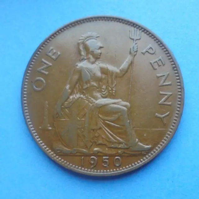 1950 Penny, George VI, Scarce, as shown.