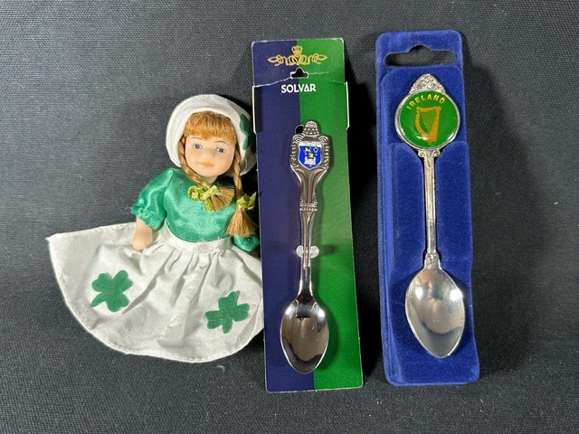 Dublin Ireland Collectors Spoons and Mini Shamrock Doll