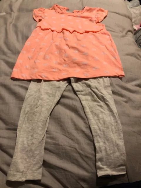 Girls pale orange top  leggings set age 4 to 5 years by Primark good condition