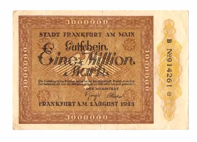 1923 Germany Weimar Republic 1.000.000 / 1 million mark banknote Frankfurt