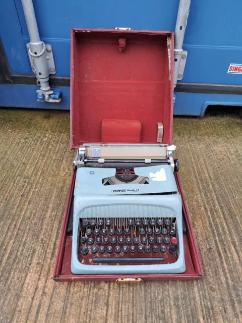 Vintage Olivetti Studio 44 Typewriter Blue/Grey Colour Red Carrying Case