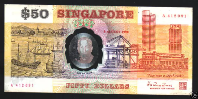 SINGAPORE 50 DOLLAR P-30 1990 COMMEMORATIVE POLYMER UNC NOTE w/ORIGINAL FOLDER