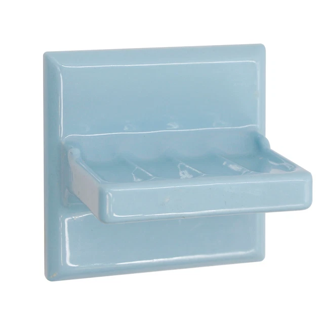 Vintage Light Blue Recessed Bathroom Ceramic Soap Holder