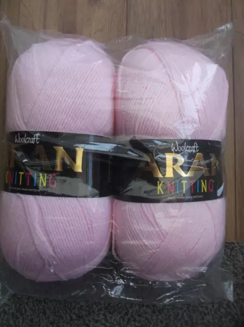 PINK 911 - WOOLCRAFT ARAN KNITTING CROCHET WOOL  2 X  400g BALLS - NEW