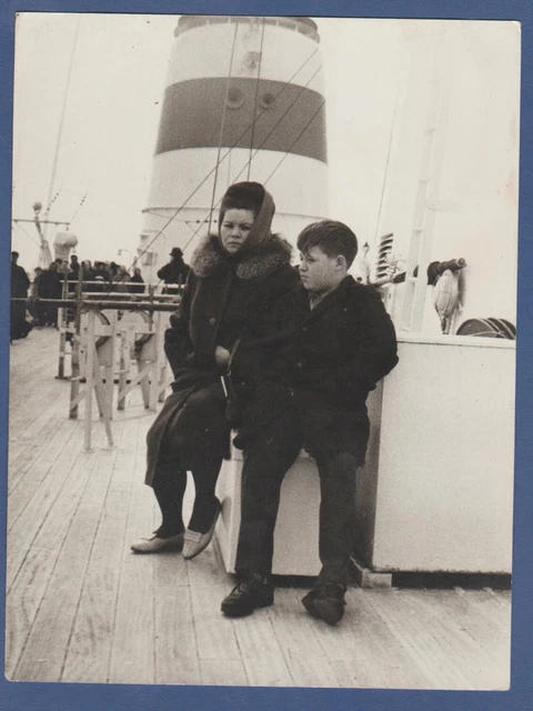 Beautiful Girl and Boy on a Ship. Soviet Vintage Photo USSR