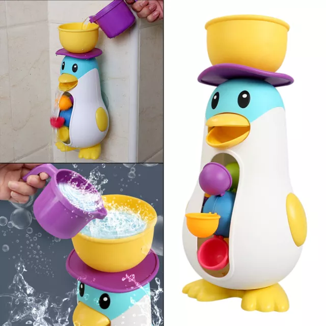 Lovely Classic Suction Penguin Waterwheel Kids Windmill Bath Toys for Baby