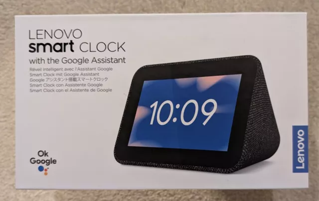 Lenovo Smart Clock With Google Assistant Grey Touch Screen Speaker Voice Control