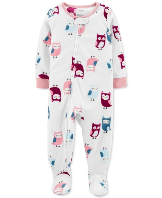 Carter's Kid's Infant Girl's Owls Fleece Footed Pajamas Color White Multi   12