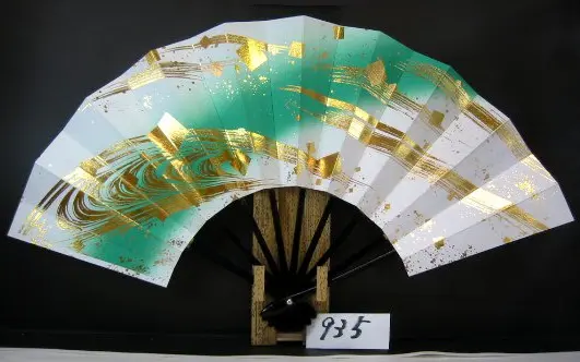 Japanese Folding Fan Kyoto Sensu Dance Mai-Ougi Kinpaku Light Grass Gold #0935