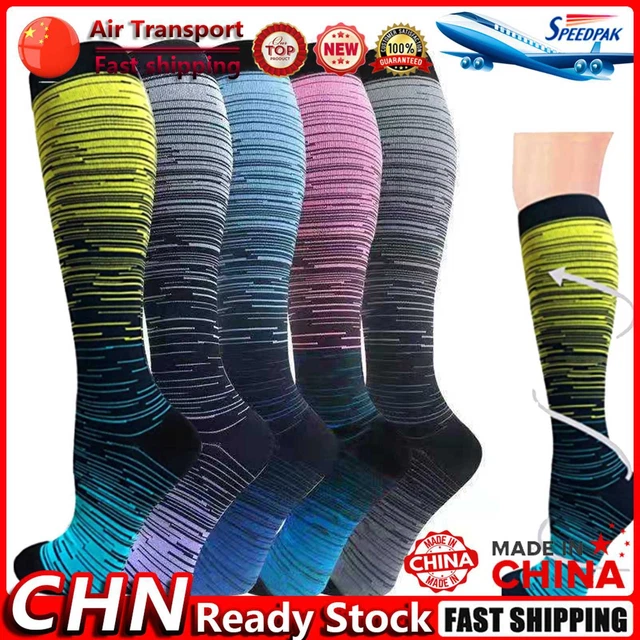 5 Pairs Compression Stocking Unisex Gradient Stripes Sports Socks Unisex (L/XL)