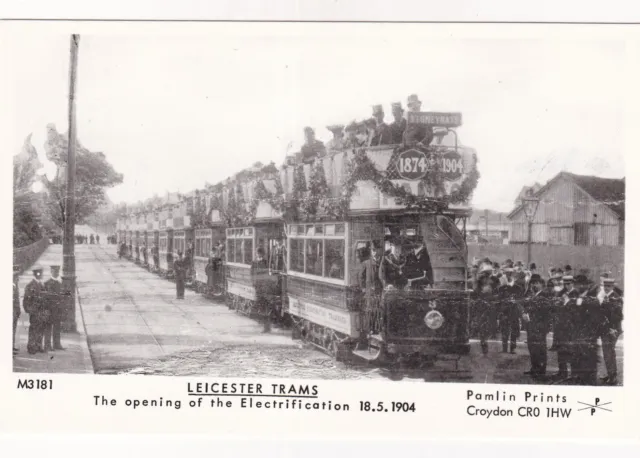 Leicester Trams Electrification 1904 Pamlin Prints repro photo postcard M3181