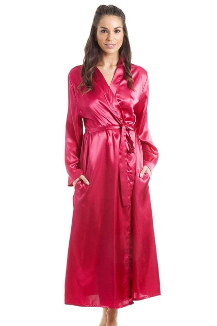 Camille Womens Fuchsia Pink Luxury Satin Dressing Gown