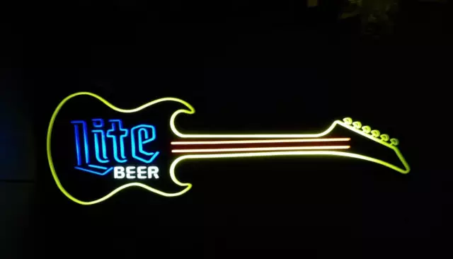 Vintage Lite Beer From Miller Guitar Shaped Lighted Sign Works Huge Large Big