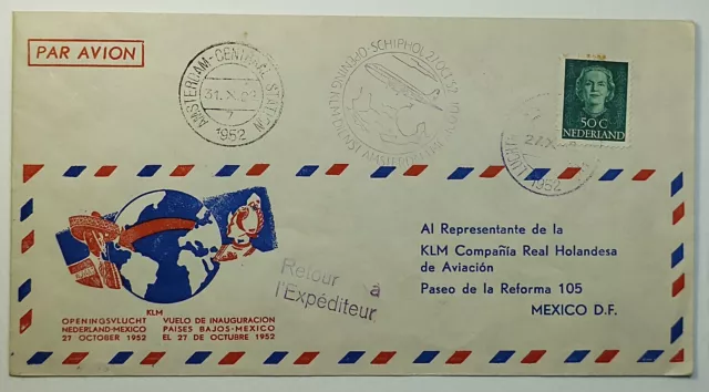 1952 KLM Royal Dutch Airlines First Flight Amsterdam to Santiago Chile Airmail