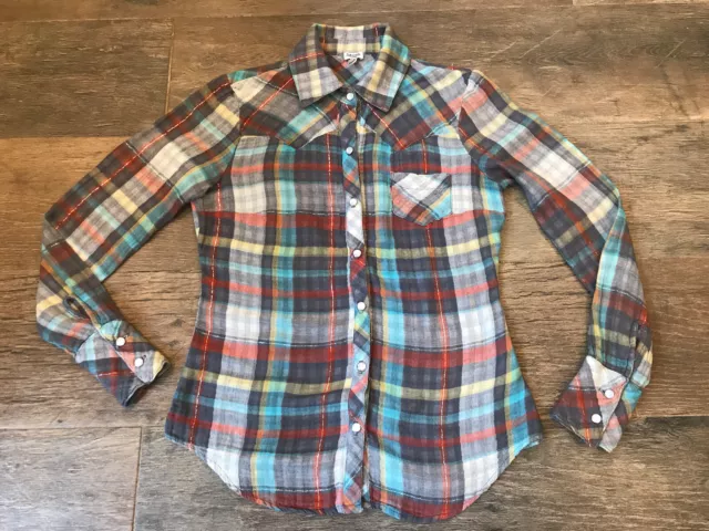 Splendid Western Plaid Button Down Long Sleeve XS