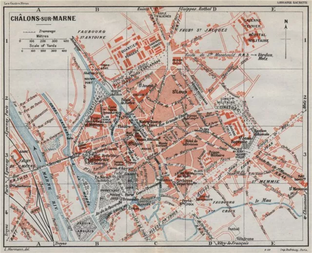 CHÂLONS-SUR-MARNE. Vintage town city ville map plan carte. Chalons. France 1930