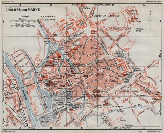CHÂLONS-SUR-MARNE. Vintage town city ville map plan carte. Chalons. France 1930