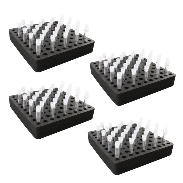 4 Test Tube Freezer Stands Transport Holds 100 Fits up to 16mm Black Foam Rack