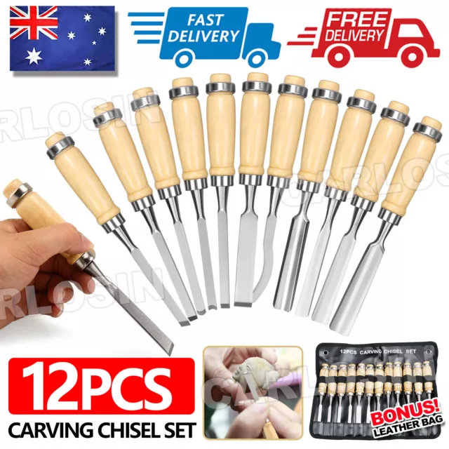 Professional Pack -12 Wood Carving Gauge Chisel Woodworking Hand Tool Set in AU